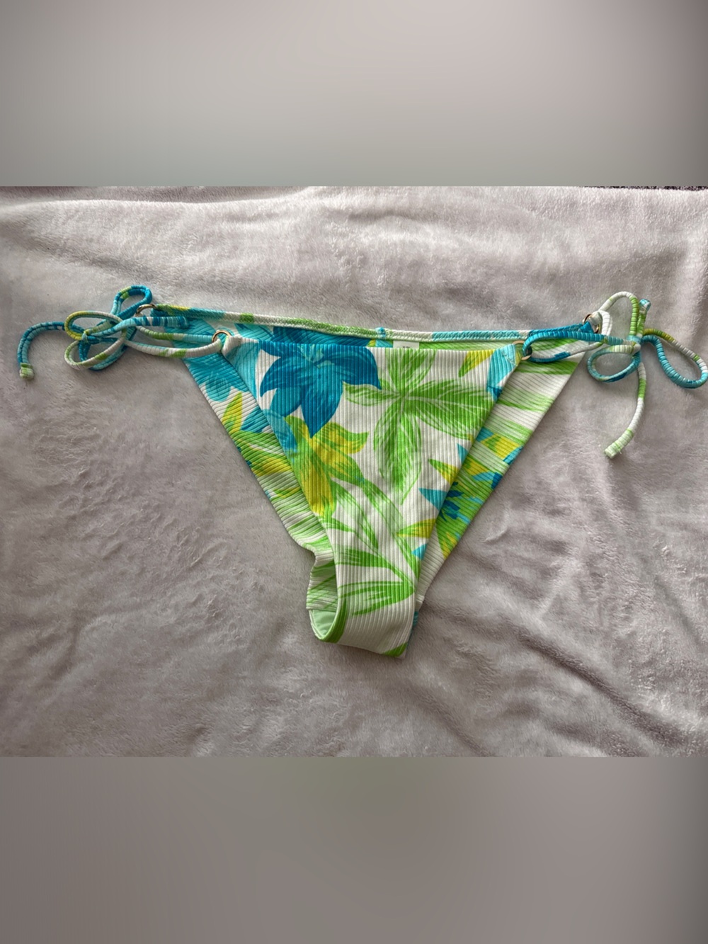 aerie Blue and Lime Floral Bikini Bottom with Side Ties